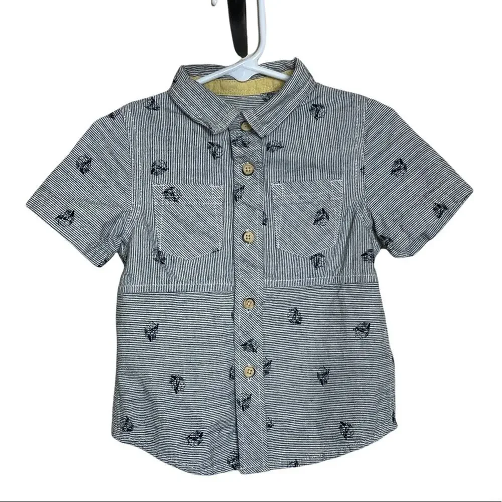 Genuine Kids by OshKosh Collared Button Front Striped Shirt Navy White Size 18 M